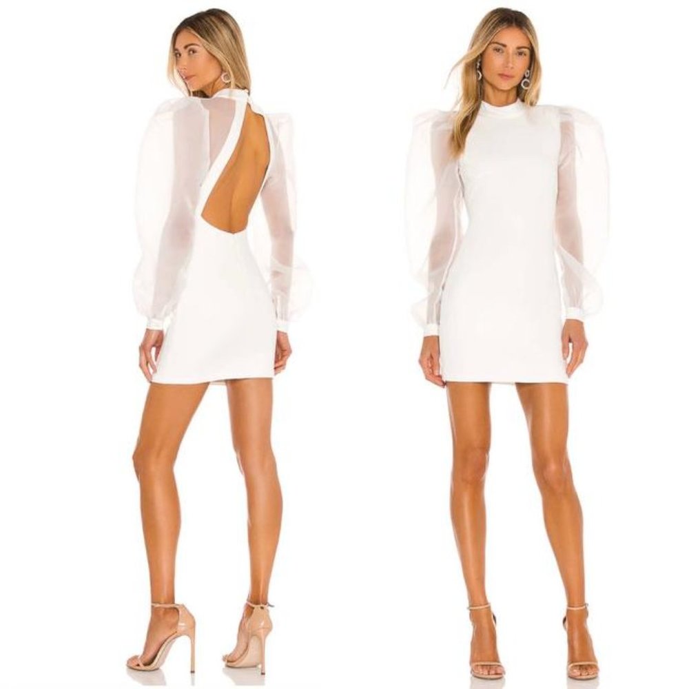 NBD Bao Party Wedding Dress Ivory White Mini Organza Puff Long Sleeve Size M